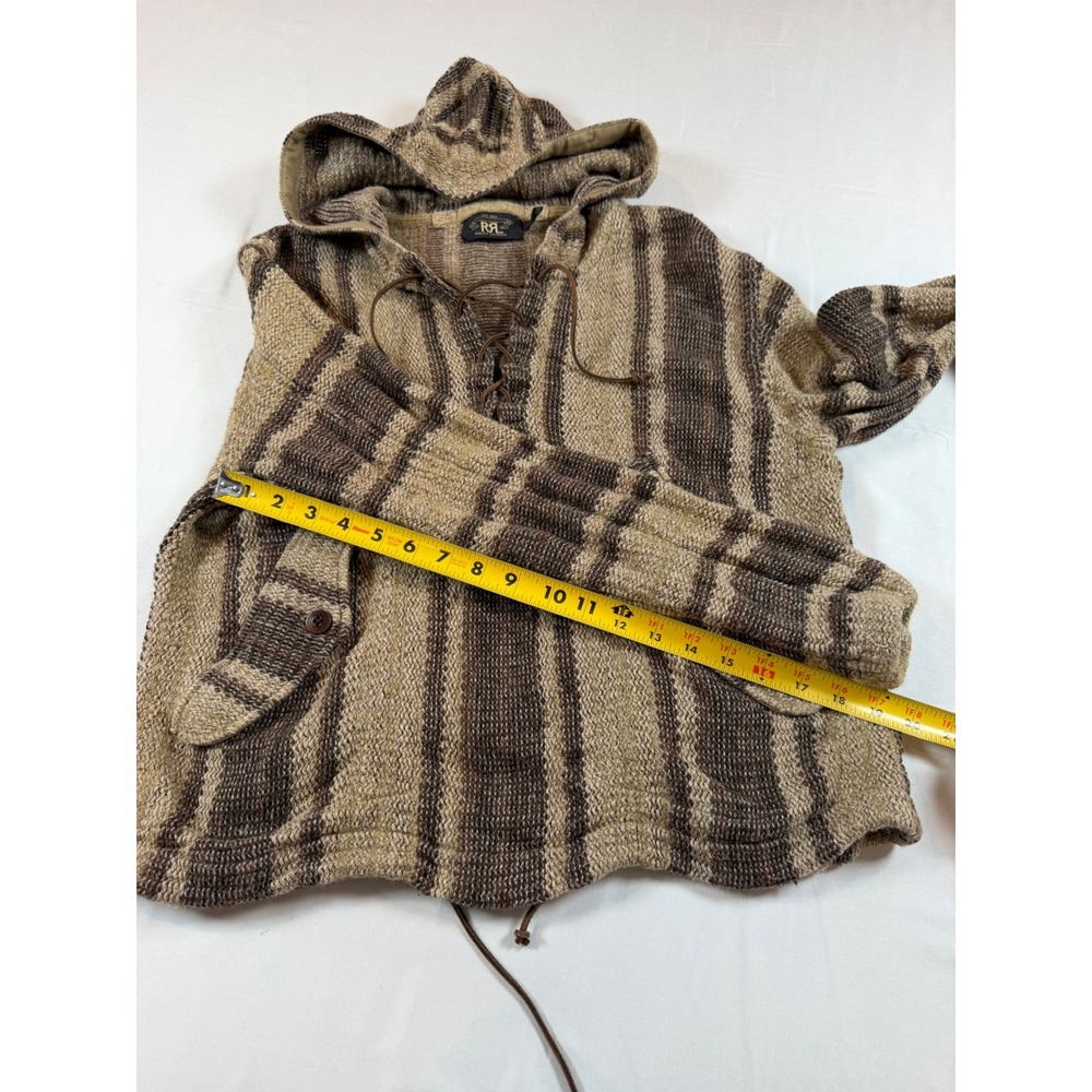 RRL Ralph Lauren Striped Knit Baja Hoodie Brown Linen Cotton Wool Pullover M - Picture 10 of 14
